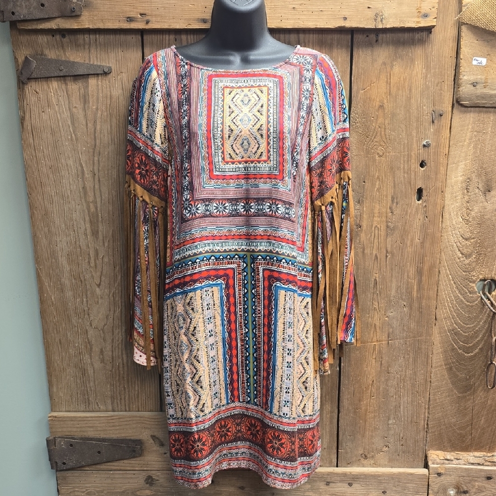 Uncle Frank Vibrant Geometric Long Sleeve Dress